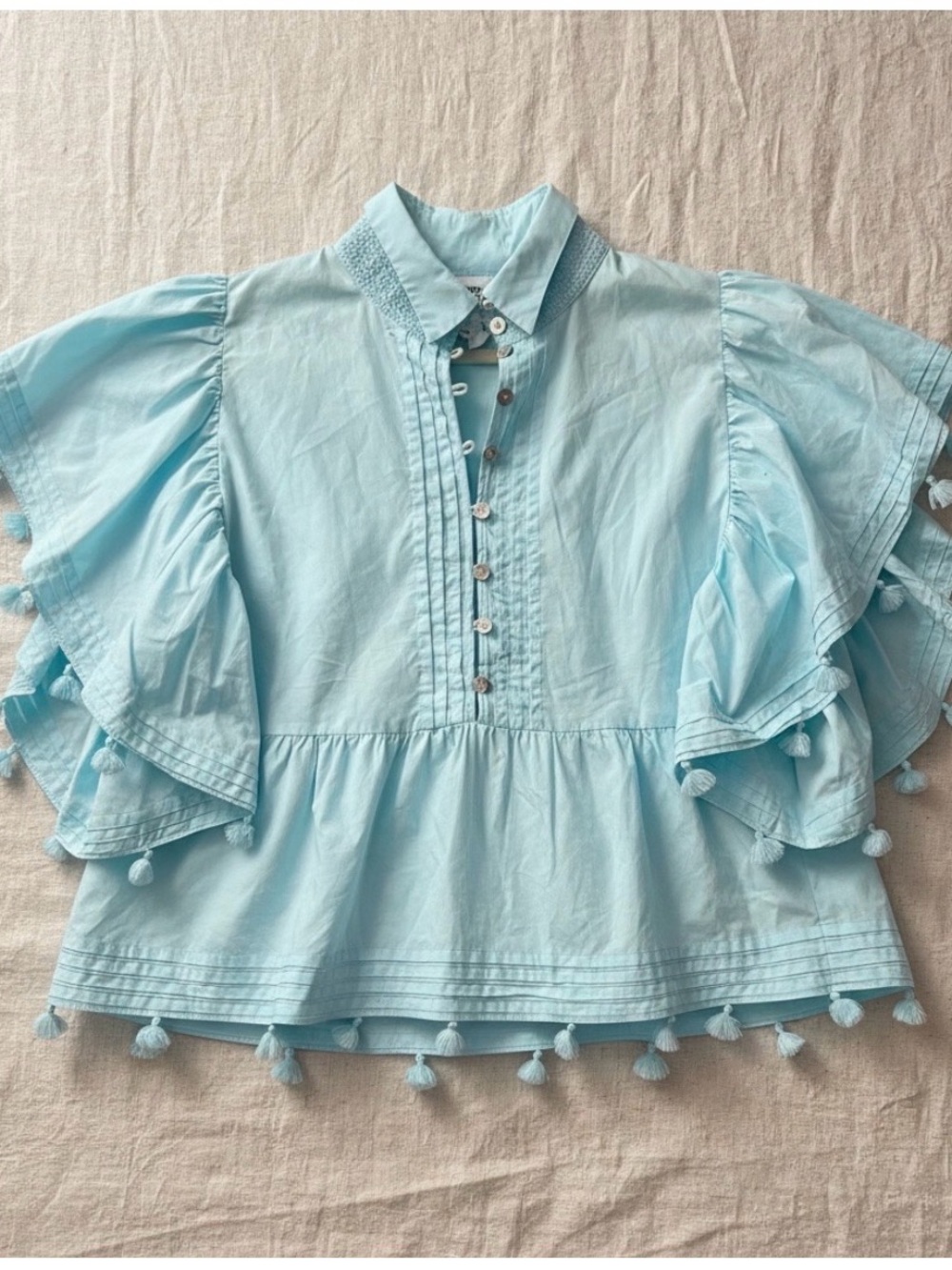 Hope for Flowers Tracy Reese XL Light Blue Organic cotton Crochet-Edge Blouse - Picture 5 of 9